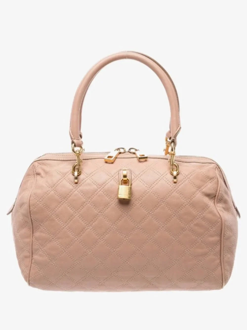 Marc Jacobs Vintage West Side Quilted Leather Satchel Bag Pink Gold Padlock
